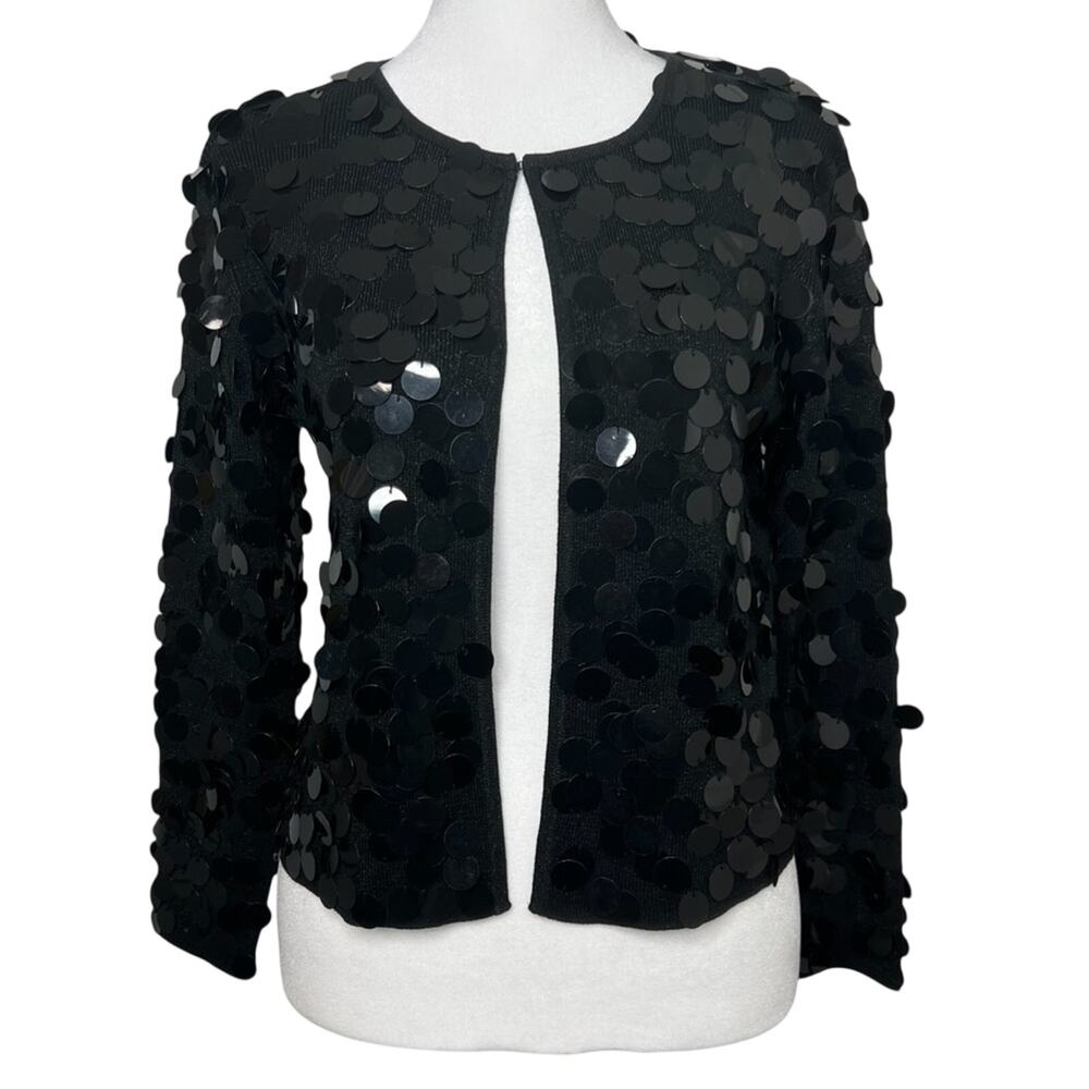 Joseph A Black Silk Bangle Sequin Cardigan S Petite Party Retro Whimsical Glam